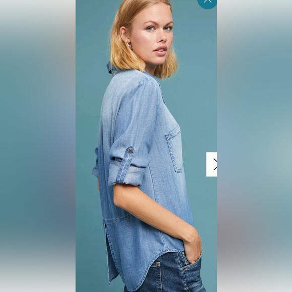 Cloth & Stone Split-Back Chambray Button-down, Size Large - Picture 4 of 11